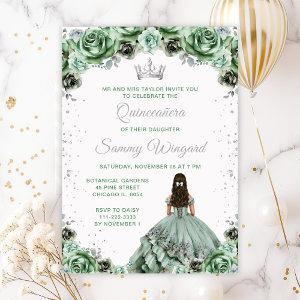 Sage Green Princess Floral Quinceañera