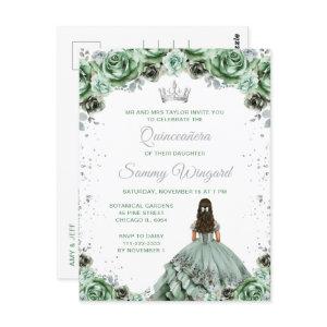 Sage Green Princess Floral Quinceañera Postcard