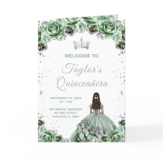 Sage Green Princess Floral Quinceañera Program