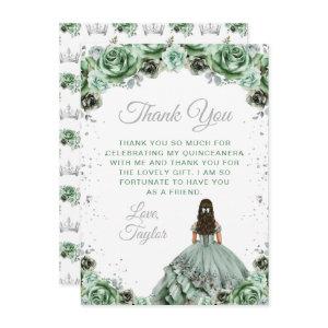 Sage Green Princess Floral Quinceañera Thank You Card