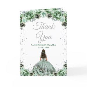Sage Green Princess Floral Quinceañera Thank You Card