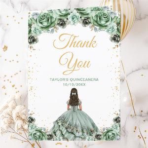 Sage Green Princess Floral Quinceañera Thank You Card