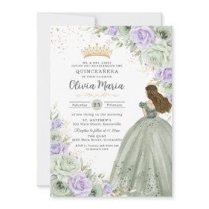 Sage Green Purple Floral Princess Gown Quinceañera