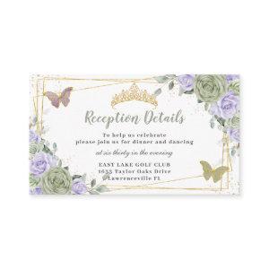 Sage Green Purple Floral Quinceañera Reception Enclosure Card