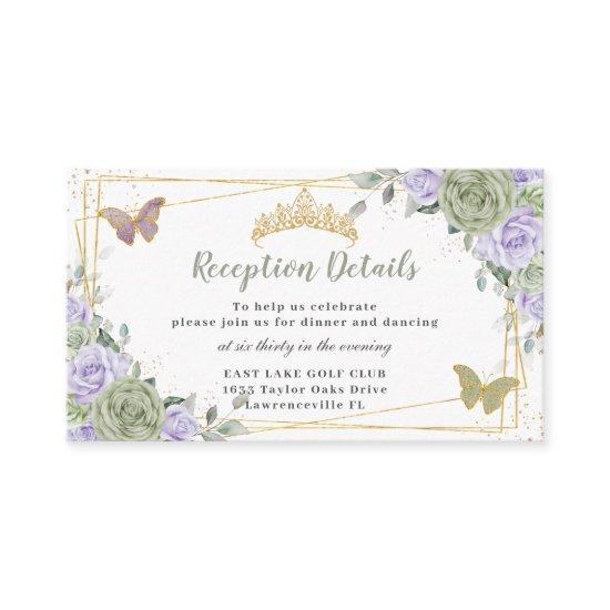 Sage Green Purple Floral Quinceañera Reception Enclosure Card