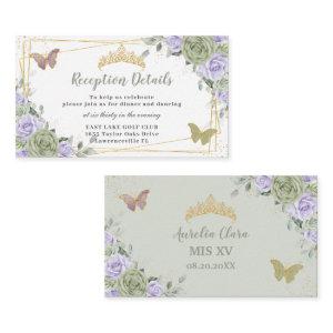 Sage Green Purple Floral Quinceañera Reception Enclosure Card