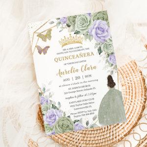 Sage Green Purple Lavender Floral Gold Quinceañera