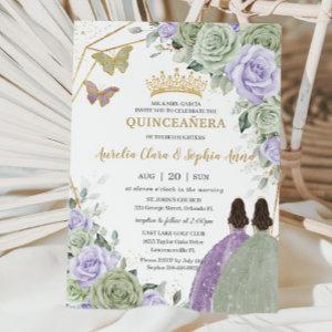 Sage Green Purple Lavender Floral Twin Quinceañera