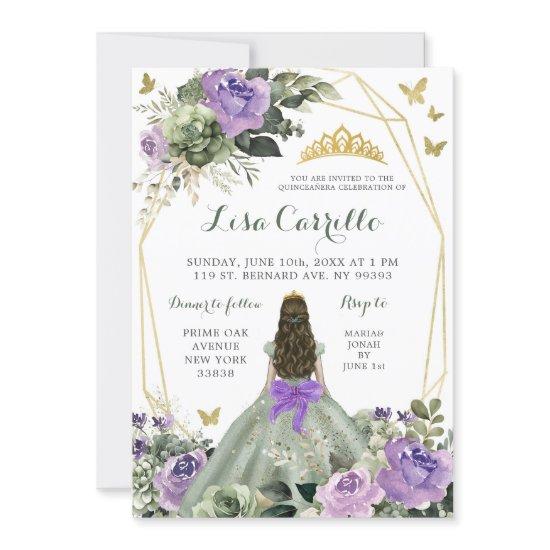 Sage Green Purple Lilac Bow Princess Quinceañera
