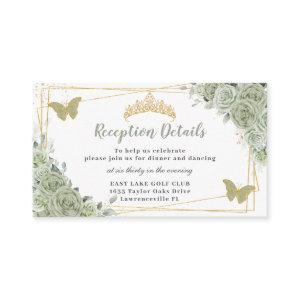 Sage Green Roses Floral Gold Quinceañera Reception Enclosure Card
