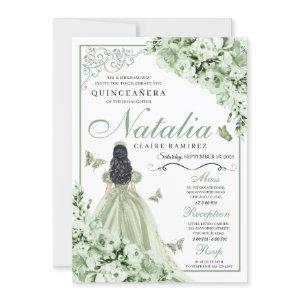 Sage Green Roses Princess Dress Quinceanera