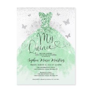 Sage Green Silver Dress Mis Quince Quinceañera Postcard