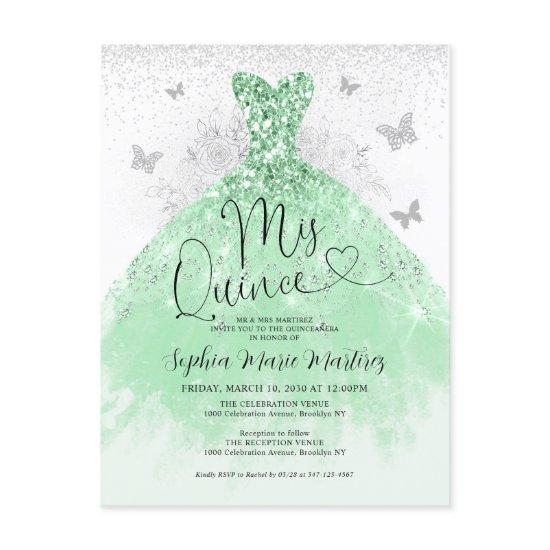 Sage Green Silver Dress Mis Quince Quinceañera Postcard