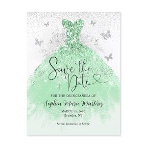 Sage Green Silver Dress Quinceañera Save the Date Postcard