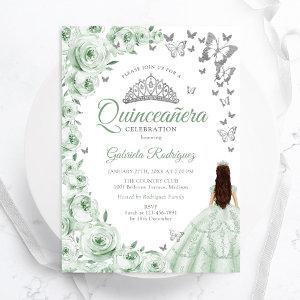Sage Green Silver Floral Quinceanera