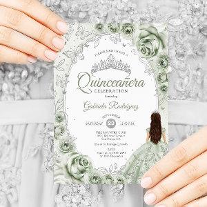 Sage Green Silver Floral Quinceanera
