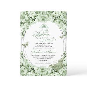 Sage Green Silver Floral Tiara Quinceanera