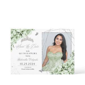 Sage Green Silver Quinceañera Save The Date Photo