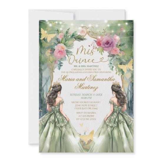Sage Green Twin Royal Princess Forest Quinceañera