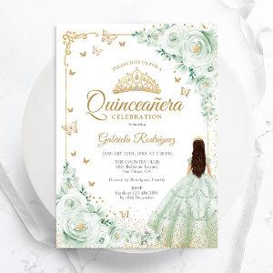 Sage Green Watercolor Roses Gold Quinceanera