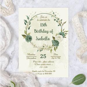 sage green white flowers botanical birthday
