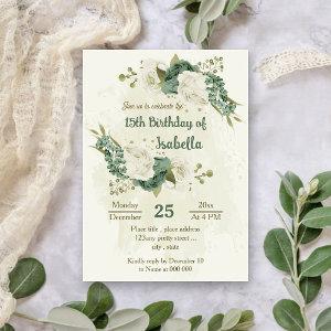 sage green white flowers botanical birthday