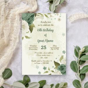 sage green white flowers botanical birthday