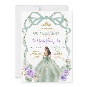 Sage Purple Bow Princess Gold Crown Quinceañera
