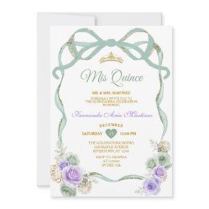 Sage Purple Floral Bow Ribbon Gold Girl Mis Quince
