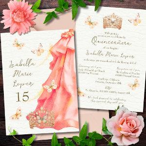 Salmon Pink Dress Butterflies Elegant Quinceañera