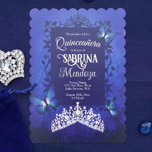 Sapphire Blue, Diamond Tiara Butterfly Quinceanera