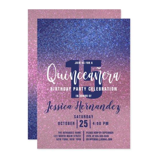 Sapphire Blue Pink Triple Glitter Quinceañera