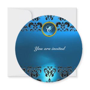 SAPPHIRE DAMASK GEM STONE MONOGRAM black blue