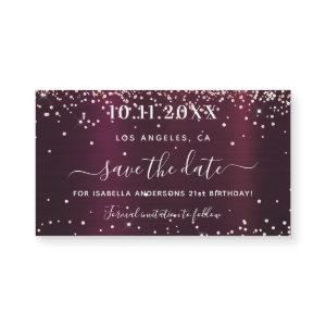 Save the date birthday burgundy sparkles magnet
