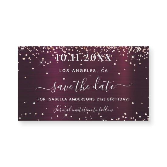 Save the date birthday burgundy sparkles magnet