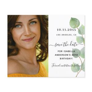 Save the date birthday eucalyptus greenery photo