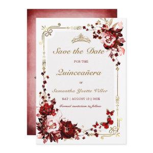 Save The Date Burgundy and Gold Quinceanera