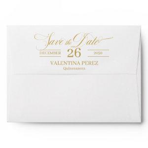 Save the Date English Quinceanera with Gold Envelope
