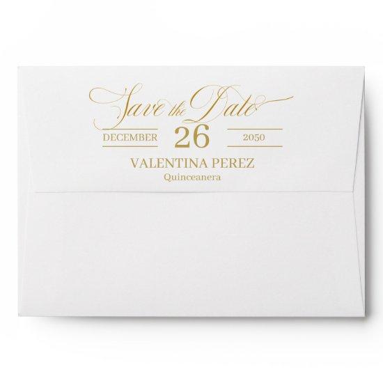 Save the Date English Quinceanera with Gold Envelope