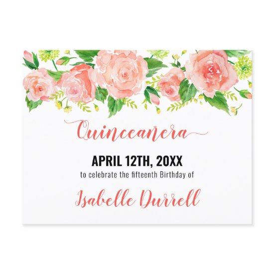 Save the Date Floral Coral Peach Pink Rose Flowers Announcement Postcard