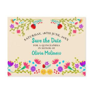 Save the Date  Floral Mexican Fiesta Champagne Announcement Postcard
