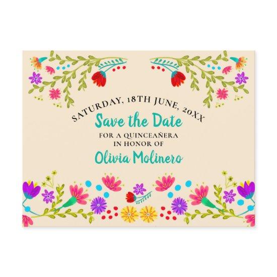 Save the Date  Floral Mexican Fiesta Champagne Announcement Postcard
