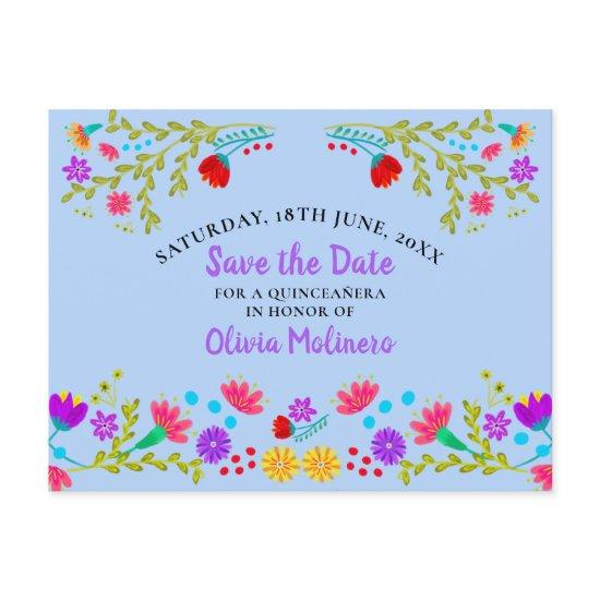 Save the Date  Floral Mexican Fiesta Light Blue Announcement Postcard