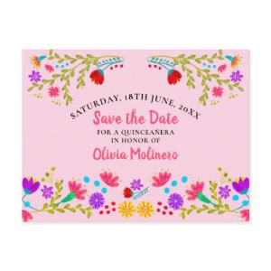 Save the Date  Floral Mexican Fiesta Pink Announcement Postcard