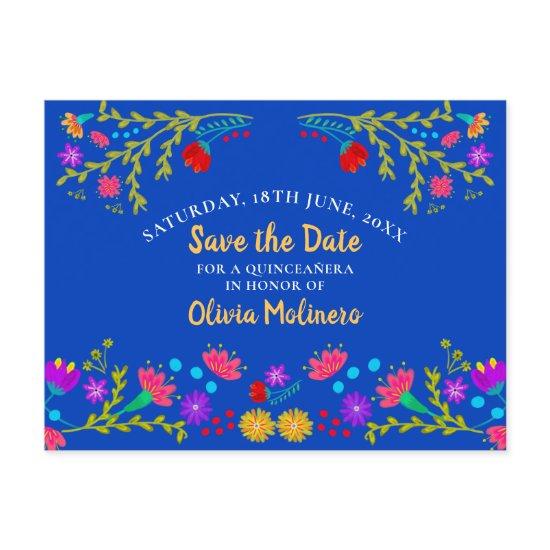 Save the Date  Floral Mexican Fiesta Royal Blue Announcement Postcard