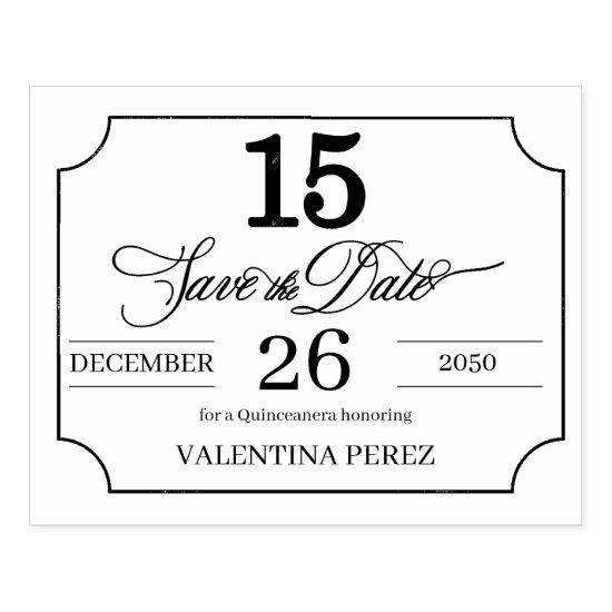 Save the Date in English Language for Quinceanera Rubber Stamp