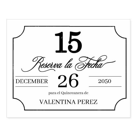 Save the Date in Spanish Language for Quinceanera Rubber Stamp