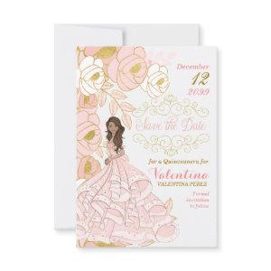 Save the Date Pink Gold Quinceanera Floral
