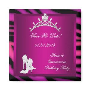 Save The Date Quinceanera or Sweet 16 Tiara Pink Magnet