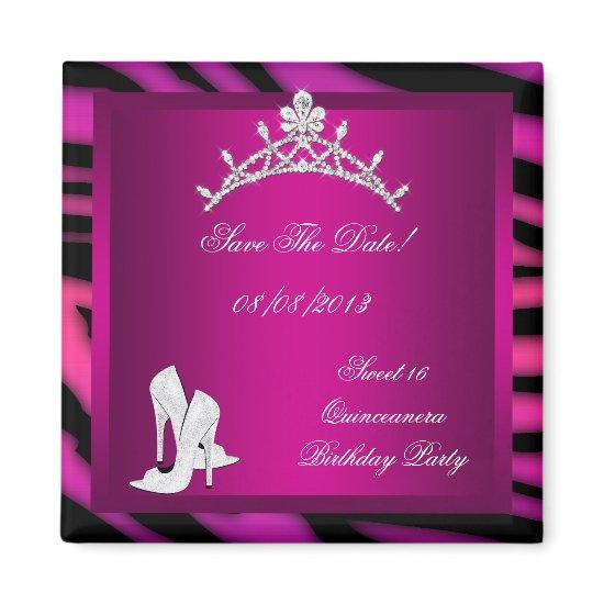 Save The Date Quinceanera or Sweet 16 Tiara Pink Magnet